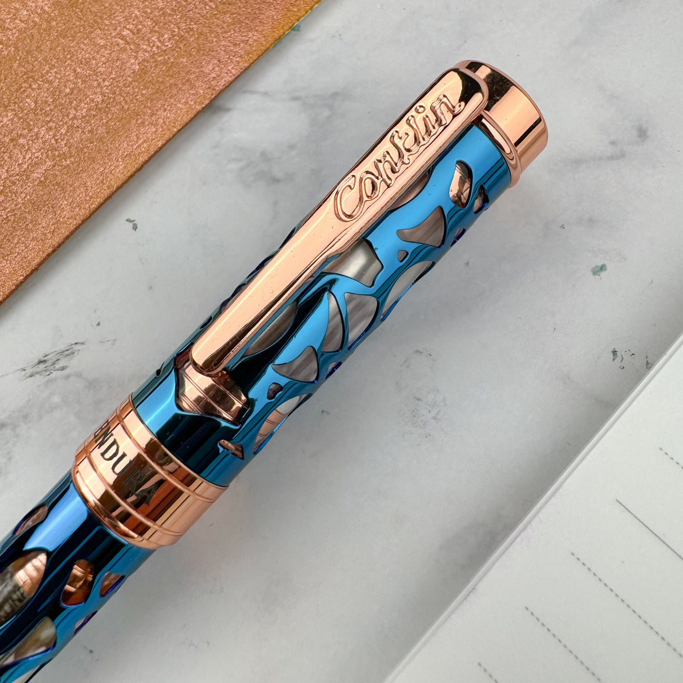 Conklin Endura Deco Crest Ballpoint Pen - Demo Blue w/ Rosegold