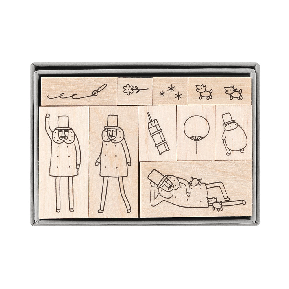 Midori Ojisan 30th Wooden Stamp Set A