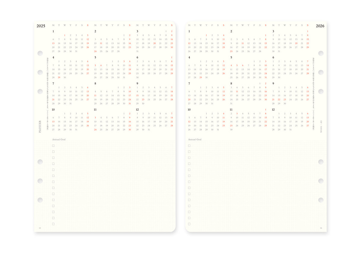 Plotter Monthly Schedule - A5 Size