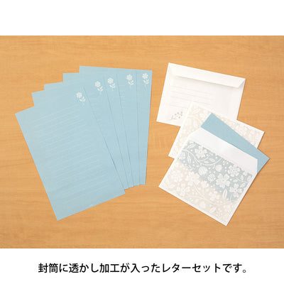 Midori Letter Set Stationery - Flower Light Blue