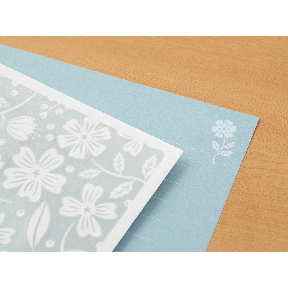 Midori Letter Set Stationery - Flower Light Blue