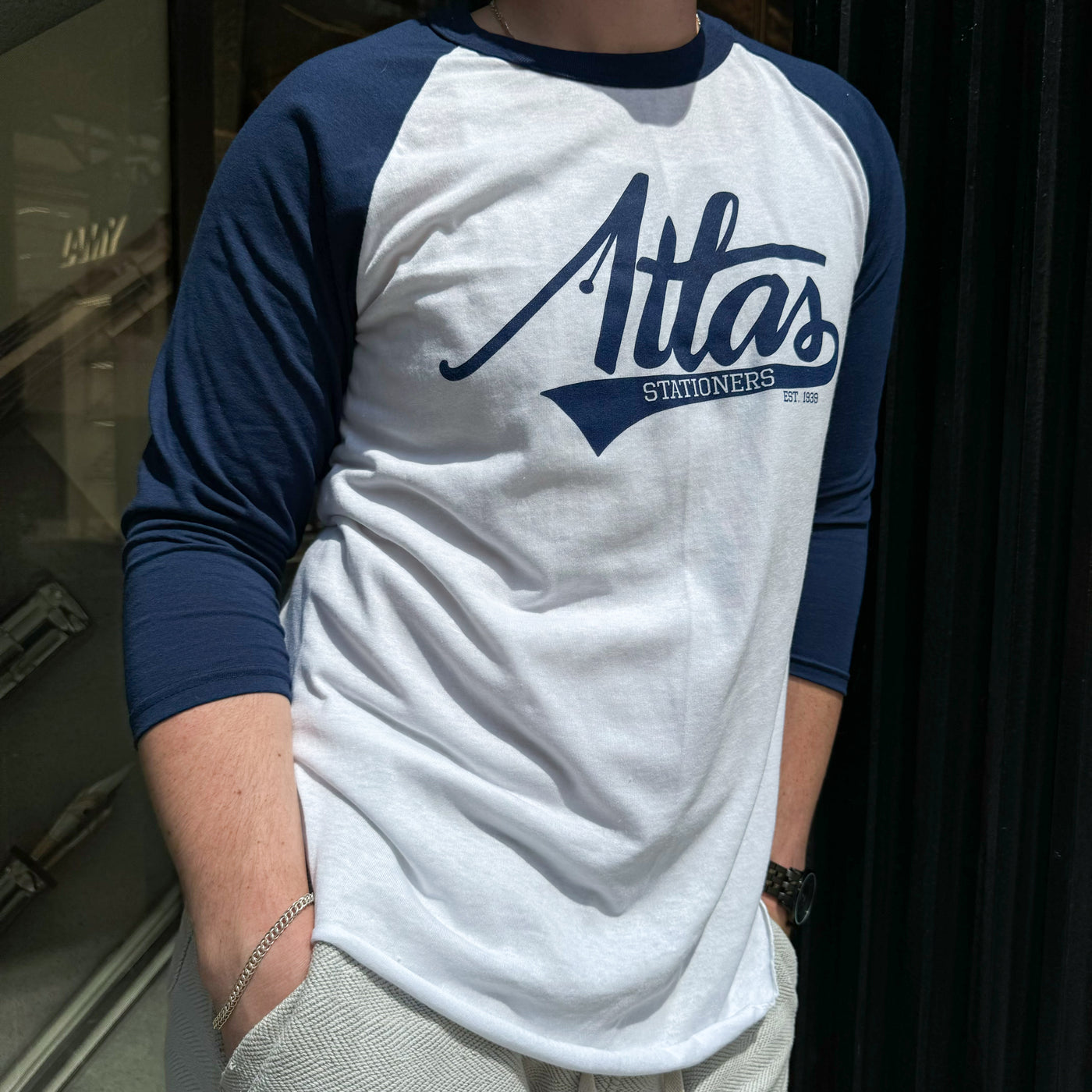 Atlas Stationers Baseball Shirt - Navy