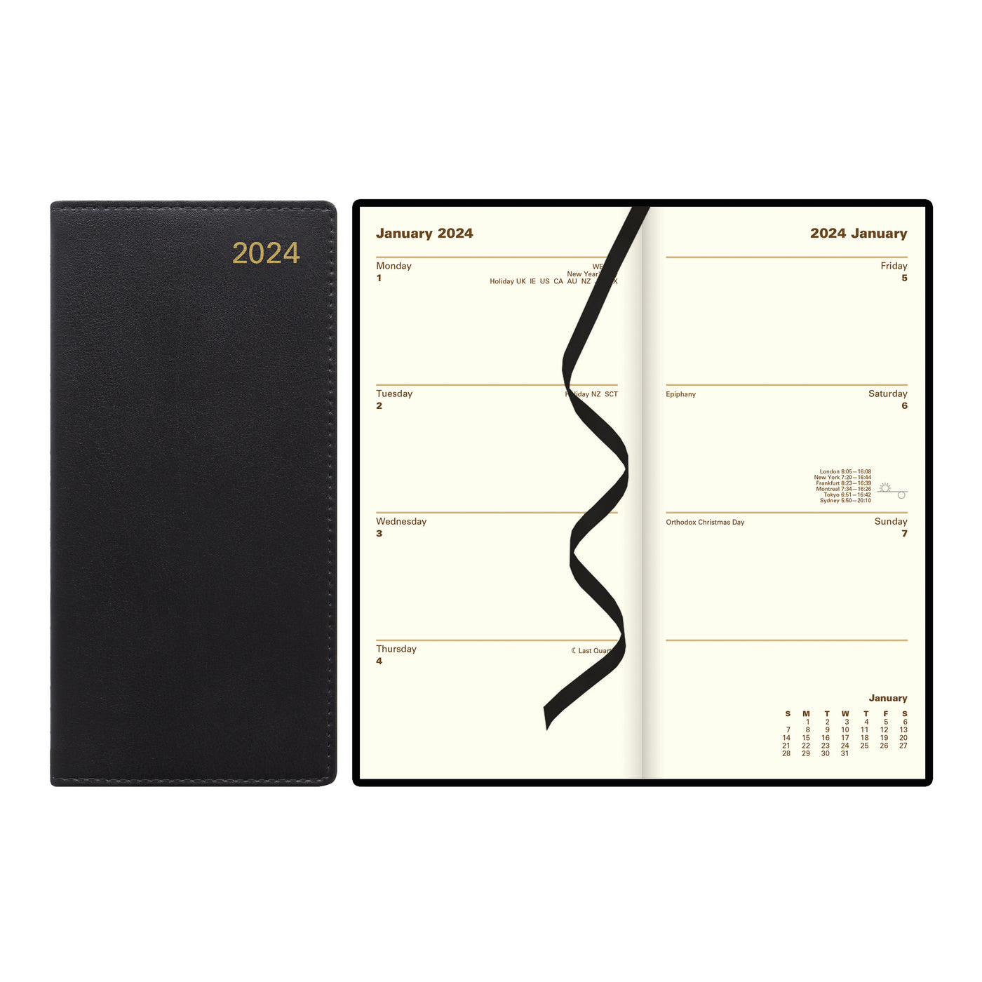 Letts Belgravia Slim Week to View Leather Diary with Planners - 6 3/4" x 3 1/4"