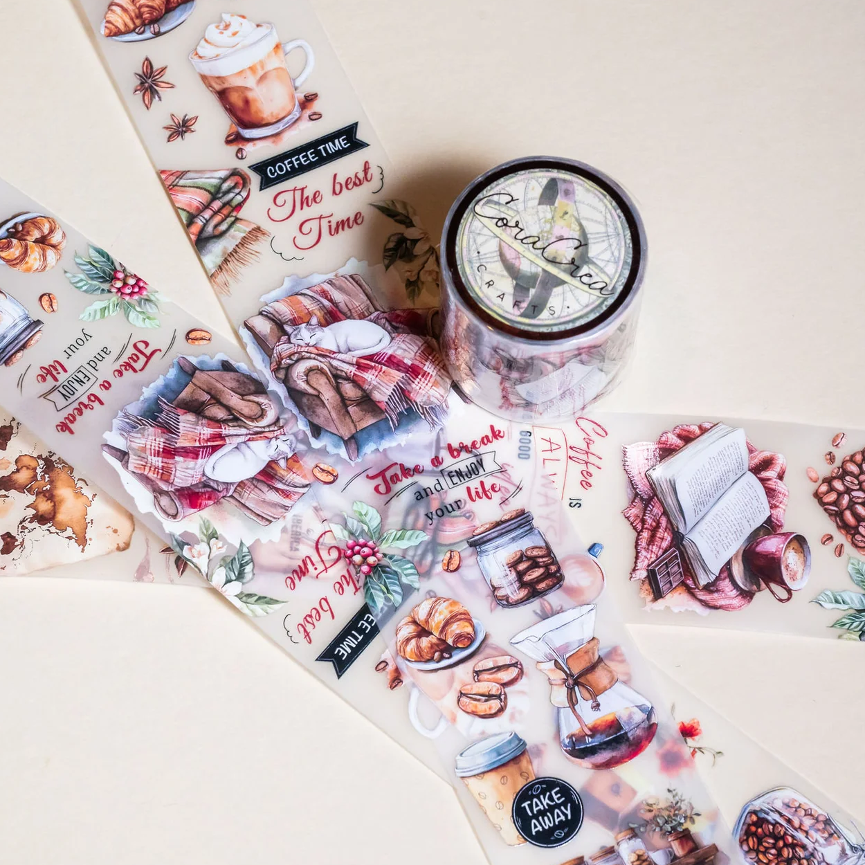 CoraCreaCrafts Washi Tape - Transparent - Coffee Lover