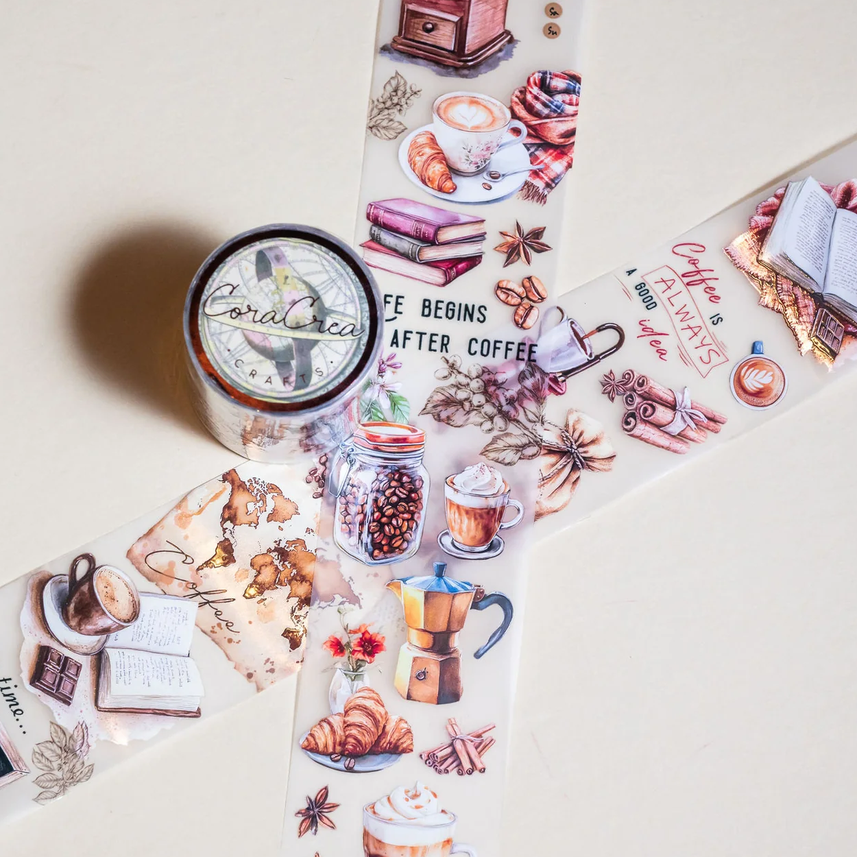 CoraCreaCrafts Washi Tape - Transparent - Coffee Lover