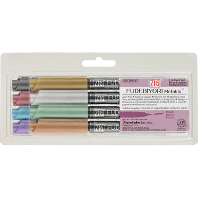 Kuretake Zig Fudebiyori Brush Lettering Markers - Metallic (Set of 8)