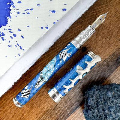 David Oscarson Sea Turtle Fountain Pen - Blue w/ Silver (Limited Edition #11/88)