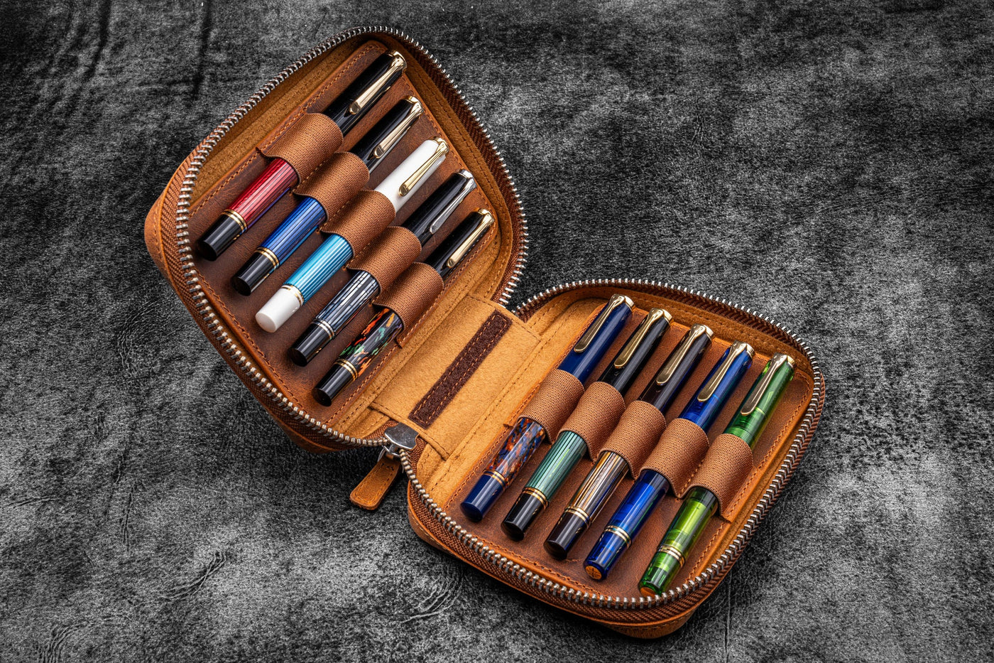 Galen Leather 10 Pen Expansi-Pouch Zipper Case