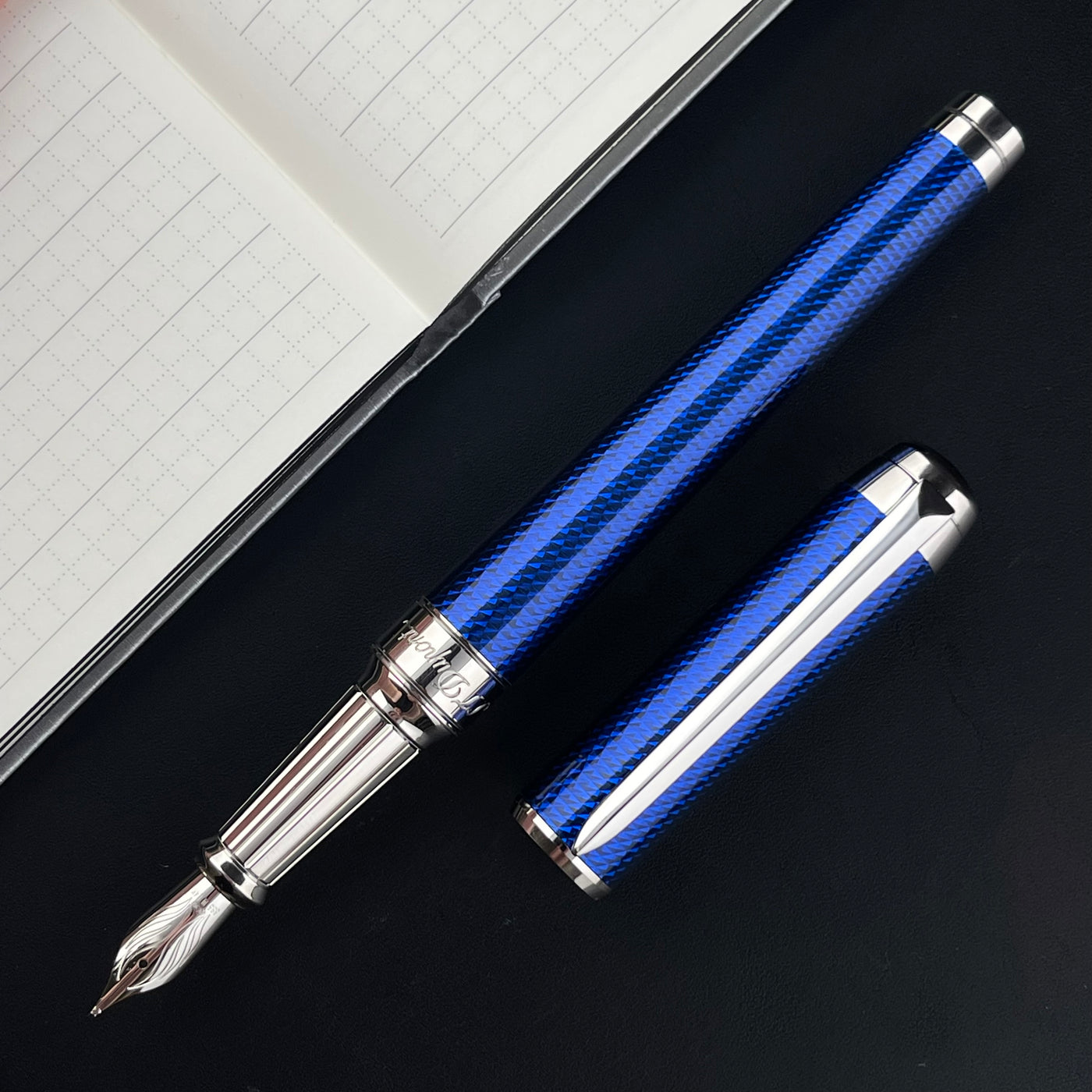 S.T. Dupont Line D Eternity XL Fountain Pen - Blue Guilloche