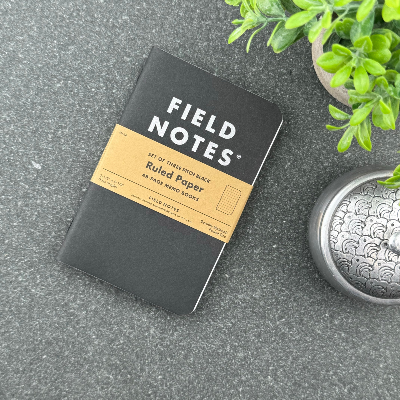 Field Notes Pitch Black Memo Book, Ruled, 3-Pack, 3-1/2" x 5-1/2"