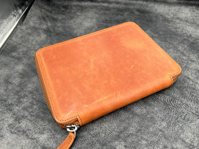 Galen Leather 10 Pen Zipper Case with A5 Notebook Holder