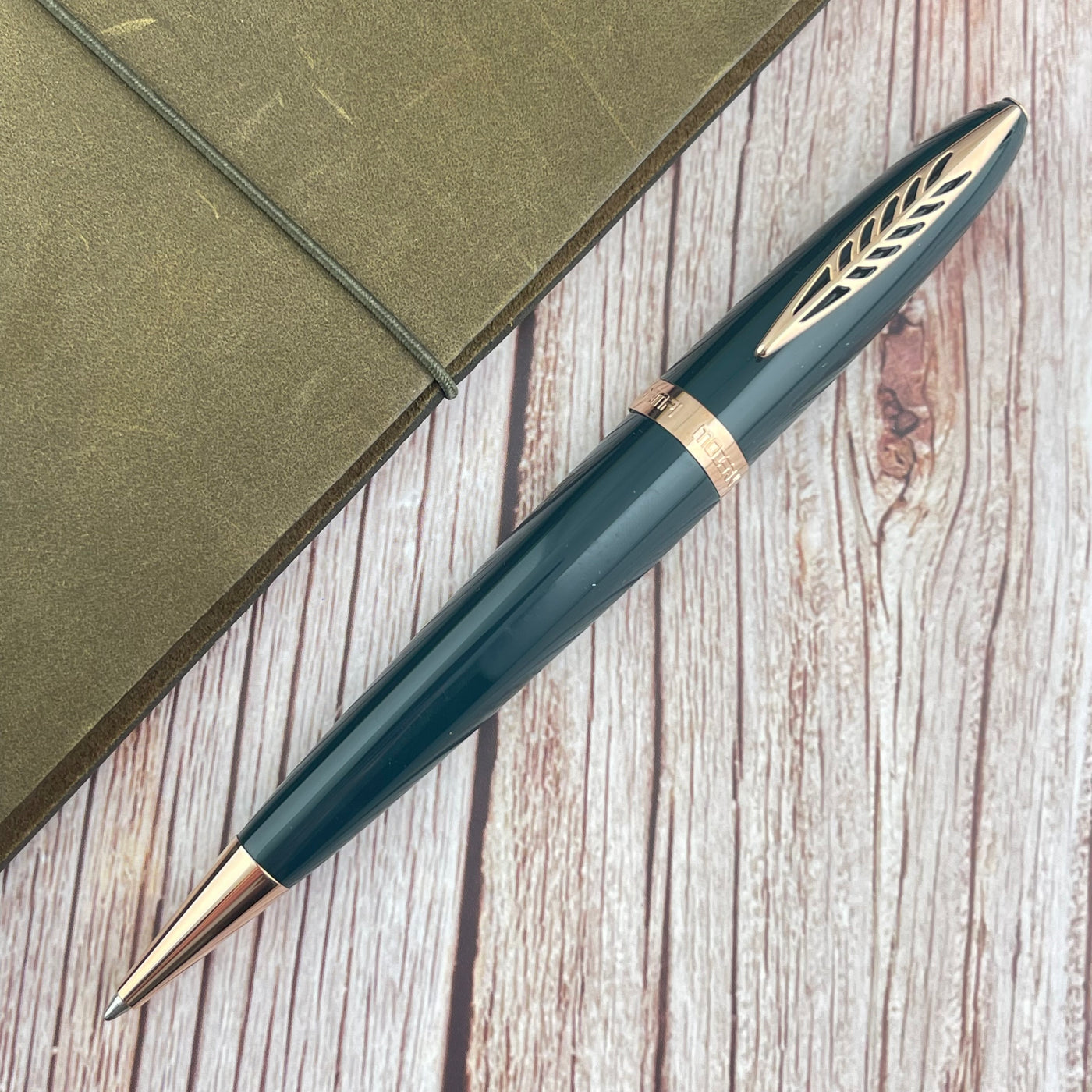 Pineider Modern Times Ballpoint Pen - Racing Green w/ Rose Gold