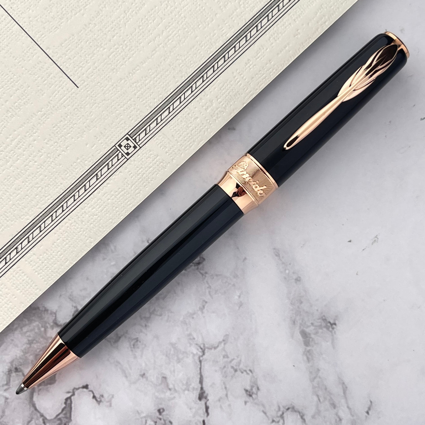 Pineider Classic Ballpoint Pen - Black w/ Rose Gold