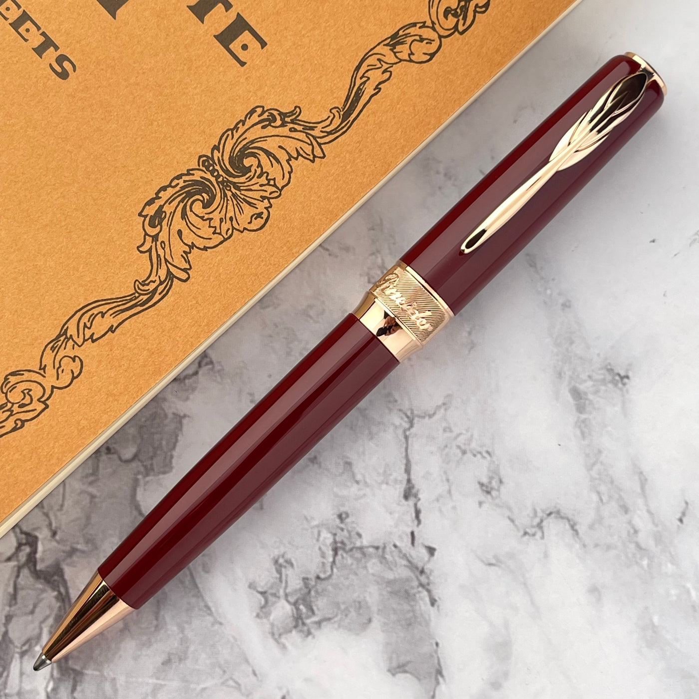 Pineider Classic Ballpoint Pen - Bordeaux w/ Rose Gold