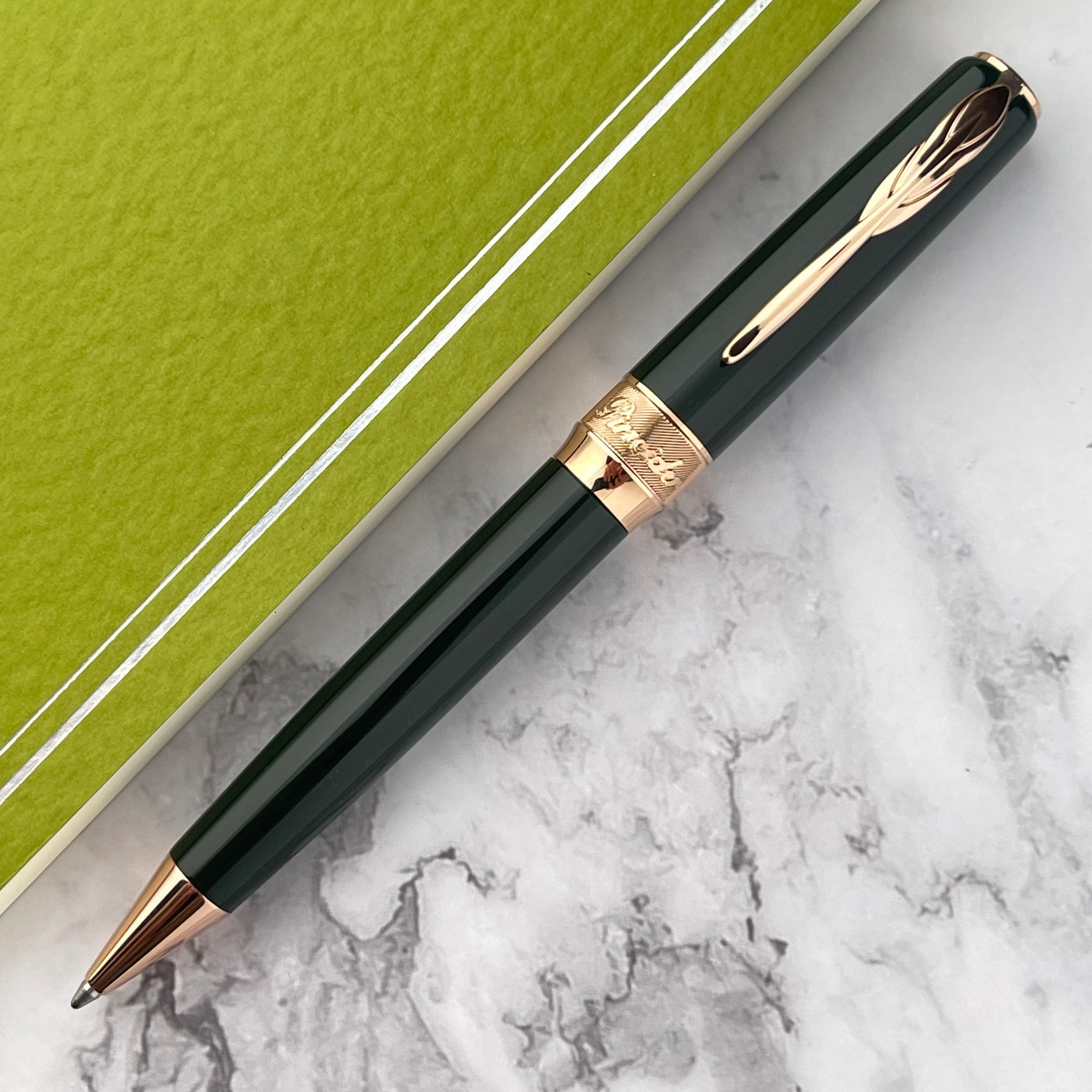 Pineider Classic Ballpoint Pen - Green w/ Rose Gold