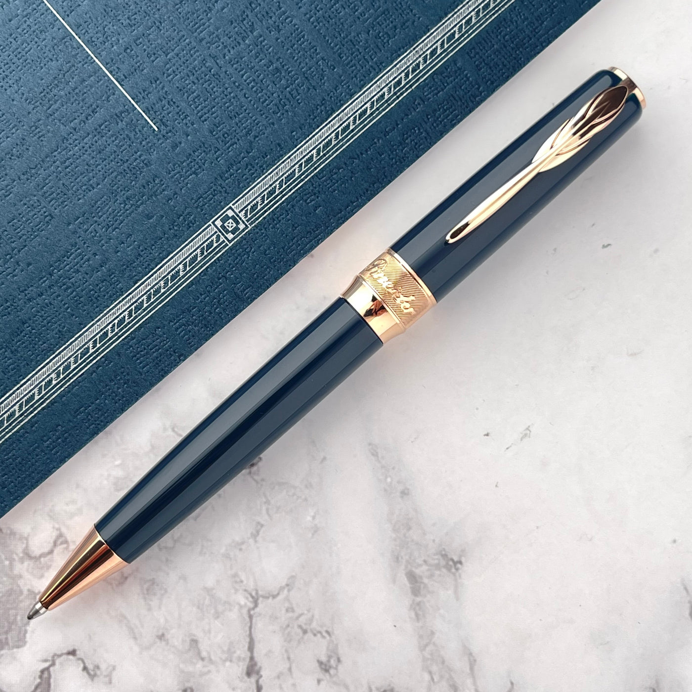 Pineider Classic Ballpoint Pen - Peacock w/ Rose Gold