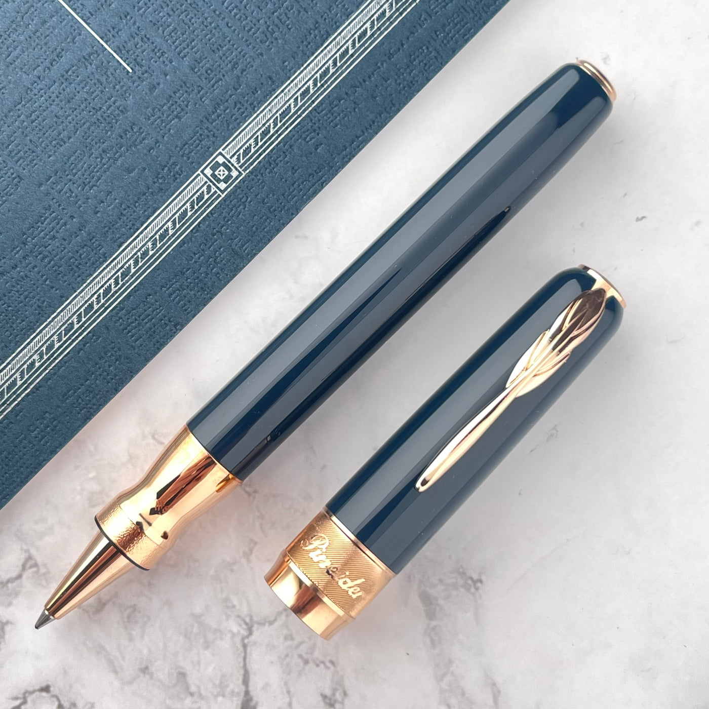 Pineider Classic Rollerball Pen - Peacock w/ Rose Gold