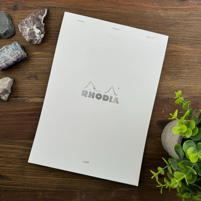 Rhodia Staplebound Notepad - Lined w/ margin 80 sheets - 8 1/4 x 11 3/4 - White cover