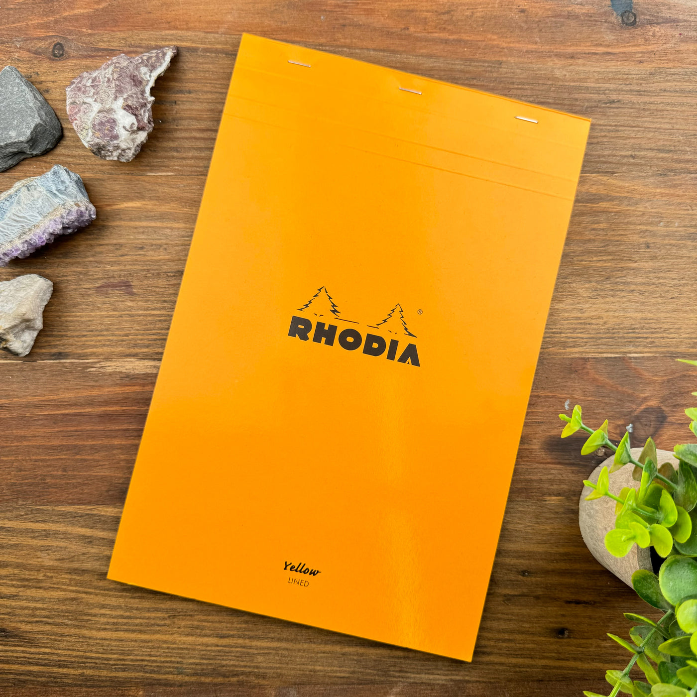 Rhodia Staplebound Notepad - Lined 80 sheets / Yellow paper - 8 1/4 x 12 1/2 - Orange cover