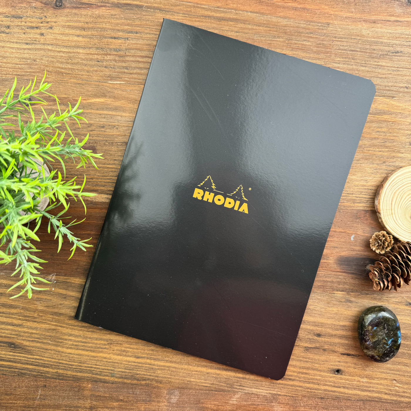 Rhodia Slim Staplebound Notebook - Lined 48 sheets - 8 1/4 x 11 3/4 - Black cover