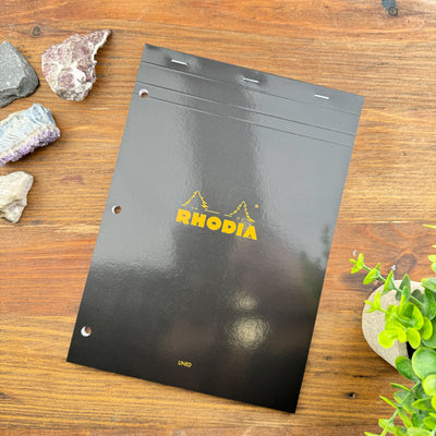 Rhodia Staplebound Notepad - Lined w/ margin 80 sheets - 3 hole punched - 8 1/4 x 11 3/4 - Black cover