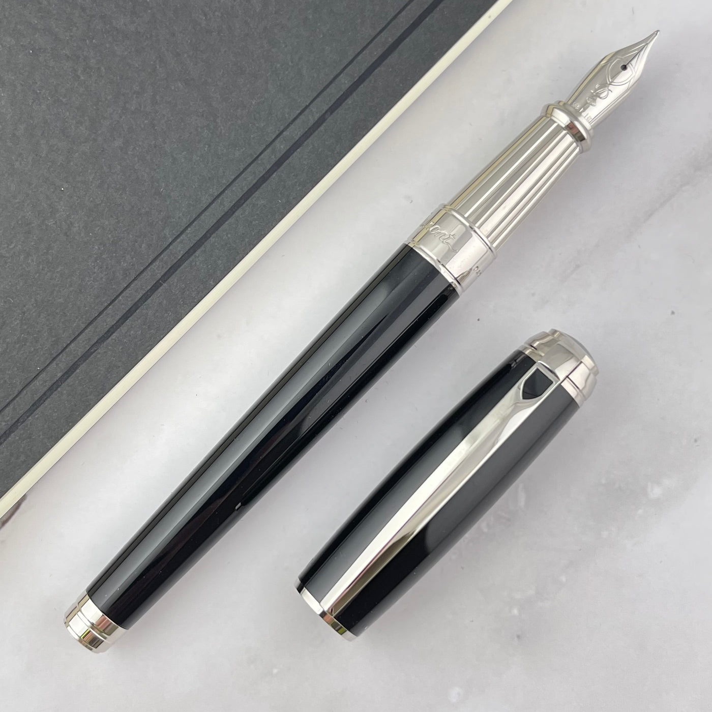 S.T. Dupont Line D Large Fountain Pen - Black with Palladium Trim