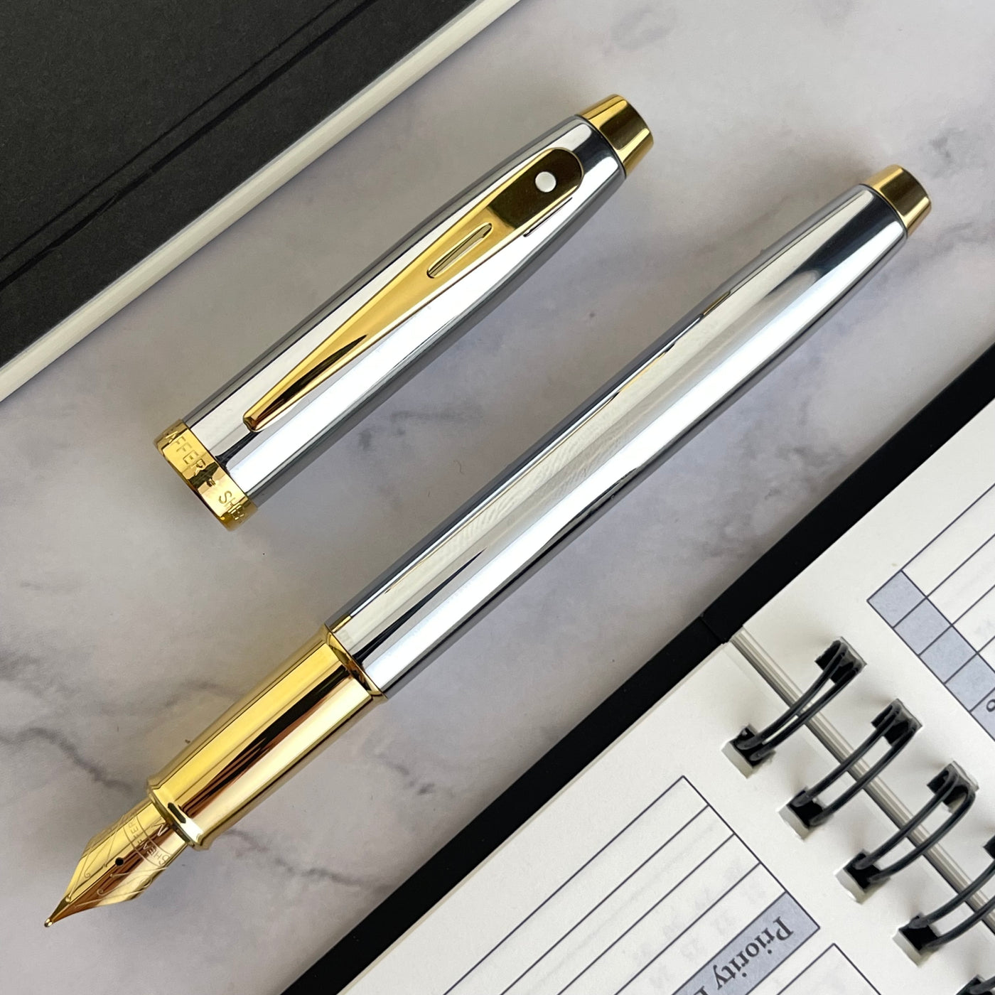 Sheaffer 100 Fountain Pen - Chrome w/ Gold