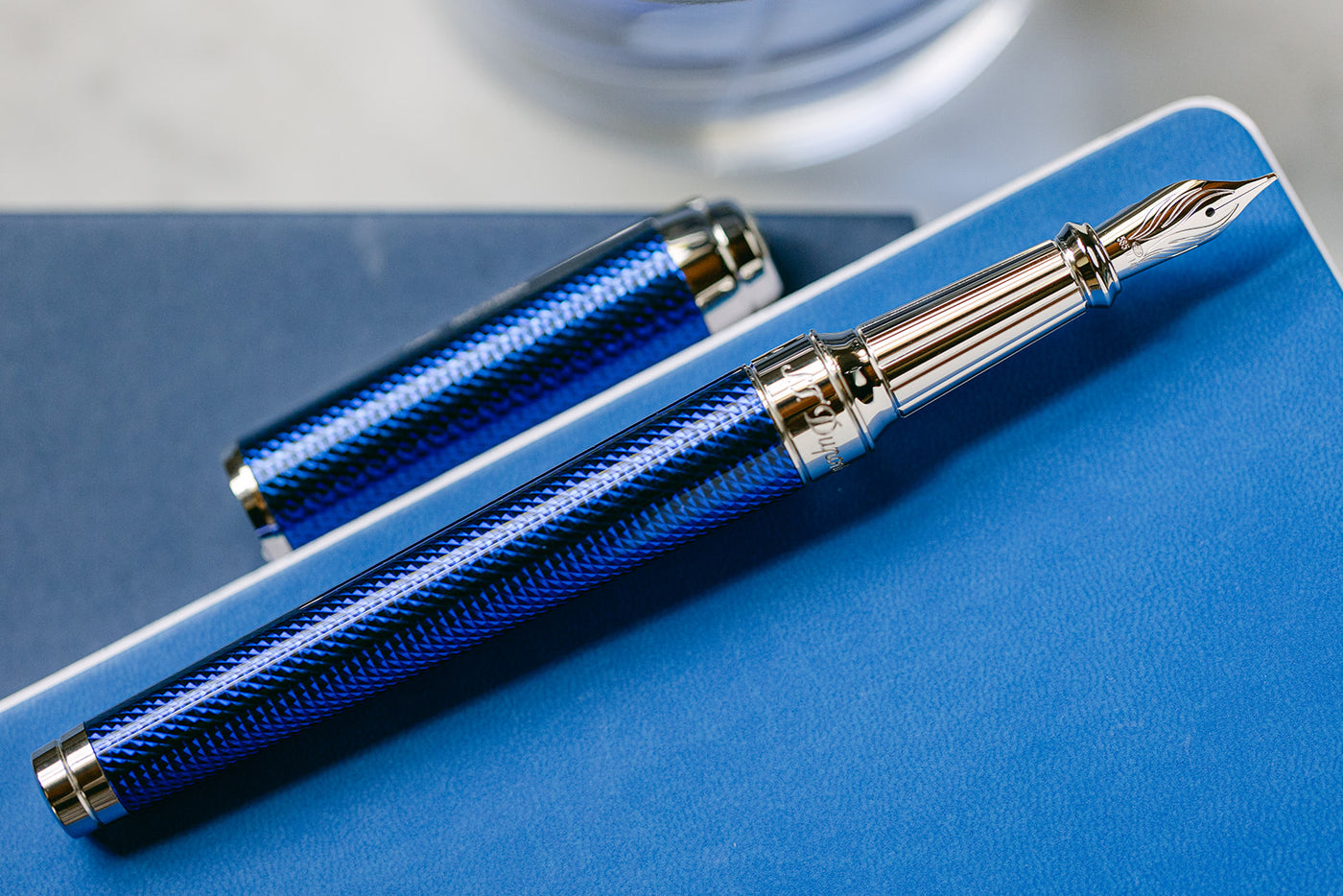 S.T. Dupont Line D Eternity XL Fountain Pen - Blue Guilloche