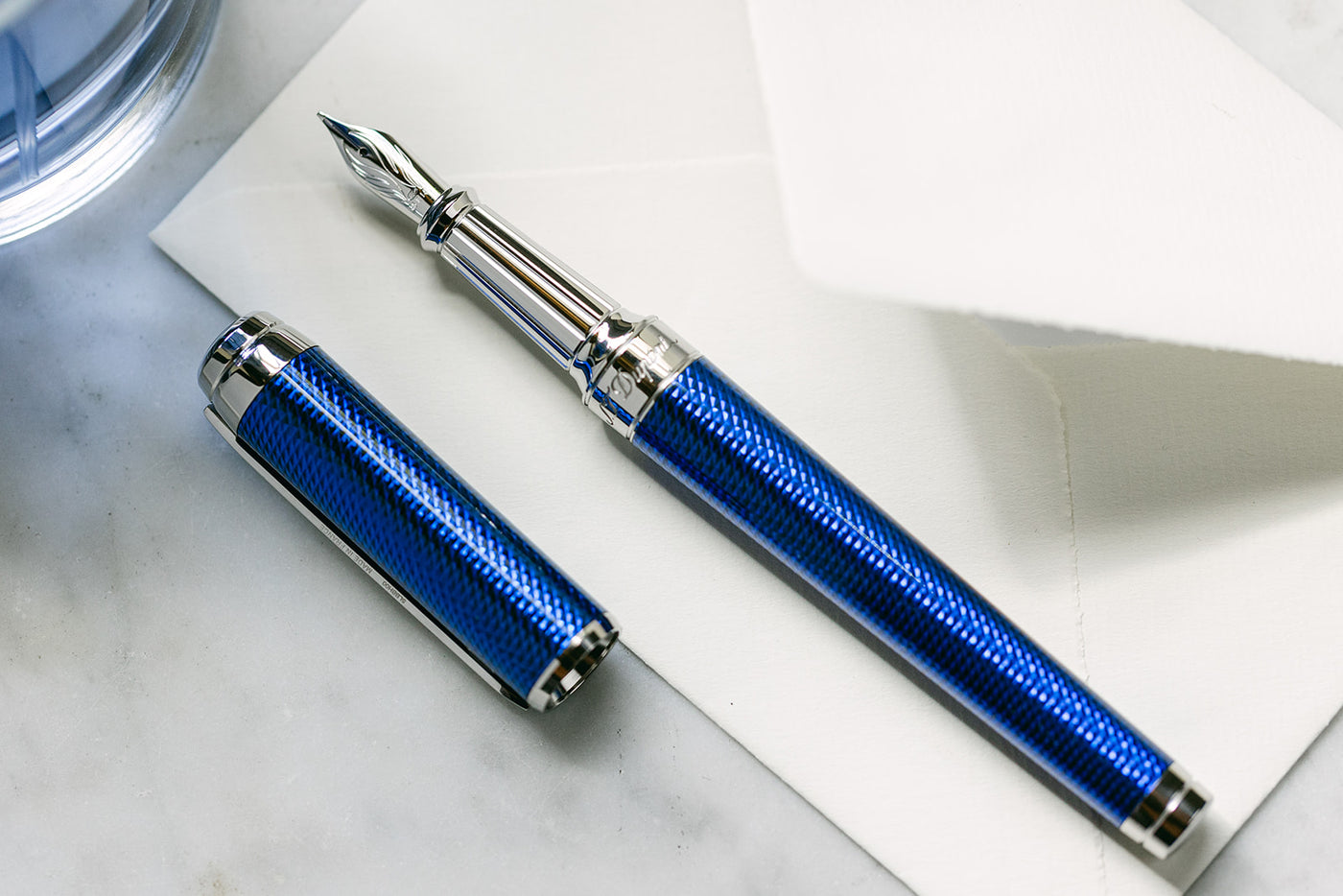 S.T. Dupont Line D Eternity XL Fountain Pen - Blue Guilloche