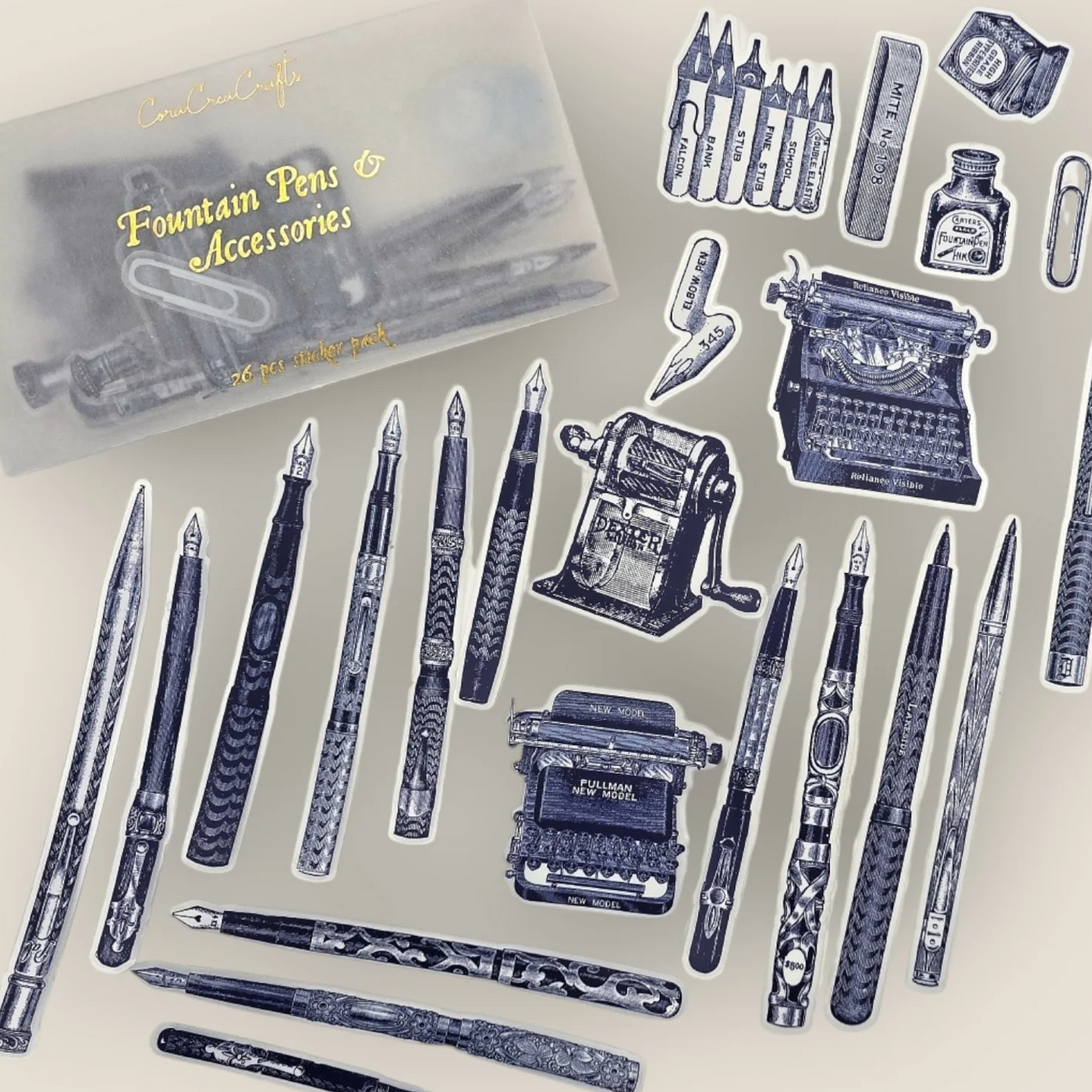 CoraCreaCrafts Sticker Pack - Fountain Pens & Accessories