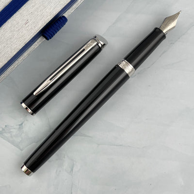 Waterman Hemisphere Fountain Pen - Black w/ Silver Trim