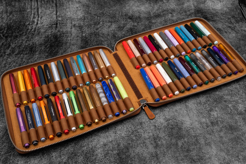 Galen Leather Zipper Pen Case for 60 Kaweco Pens