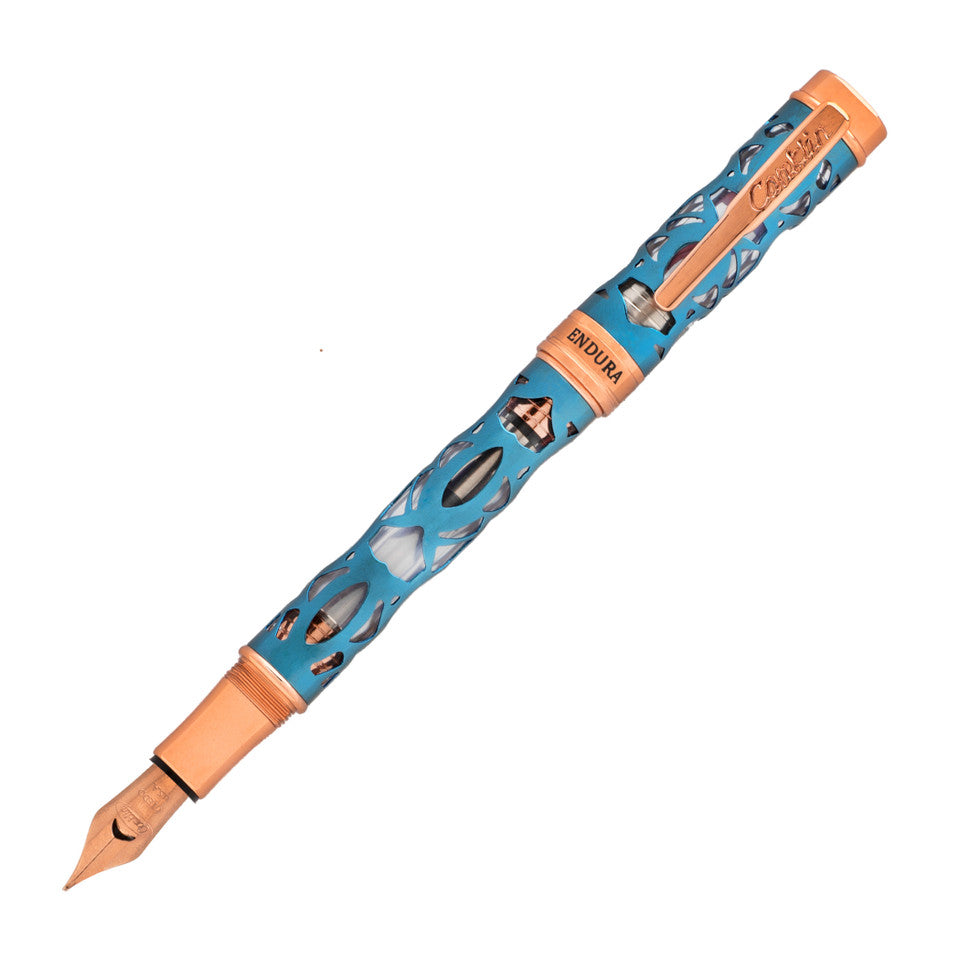 Conklin Endura Deco Crest Fountain Pen - Demo Blue w/ Rosegold