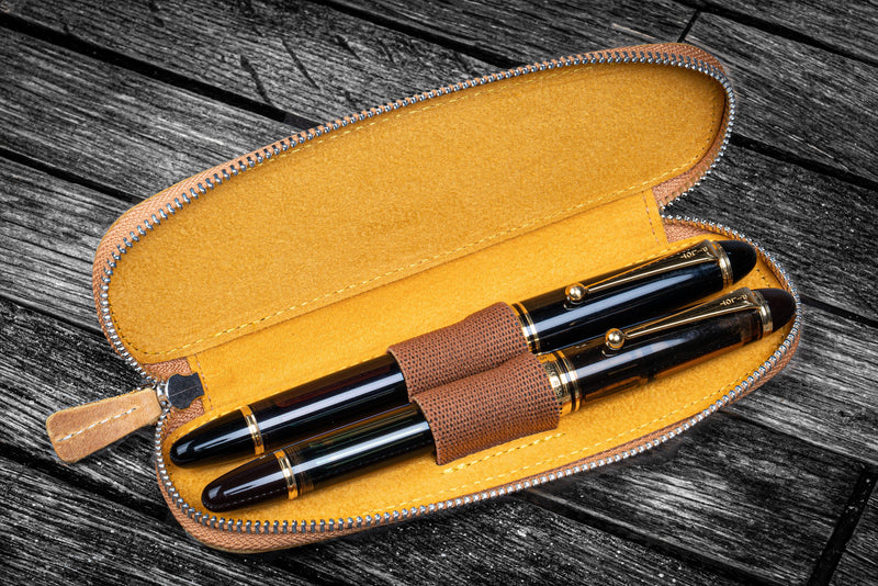 Galen Leather Zippered Duo Slim Pen Case for 2 Pens