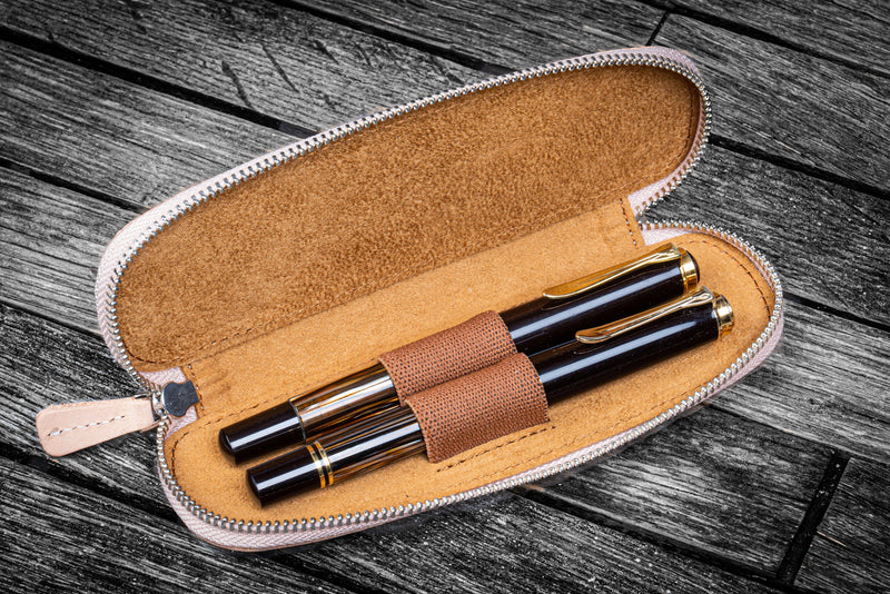 Galen Leather Zippered Duo Slim Pen Case for 2 Pens