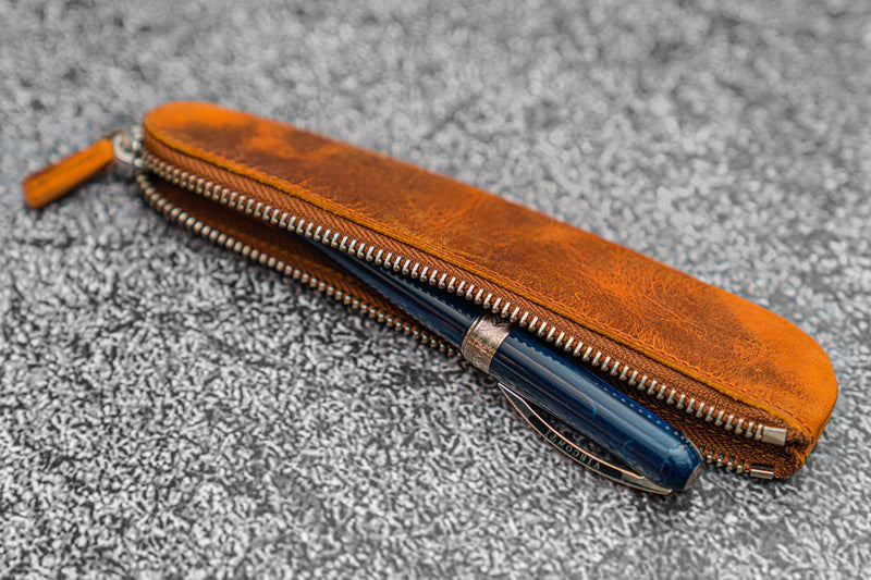 Galen Leather Zippered Single Pen Pouch