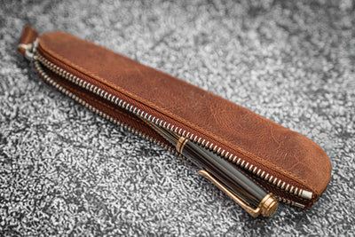 Galen Leather Zippered Single Pen Pouch