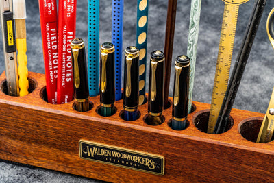 Galen Leather Wooden Pen Holder - Mahogany