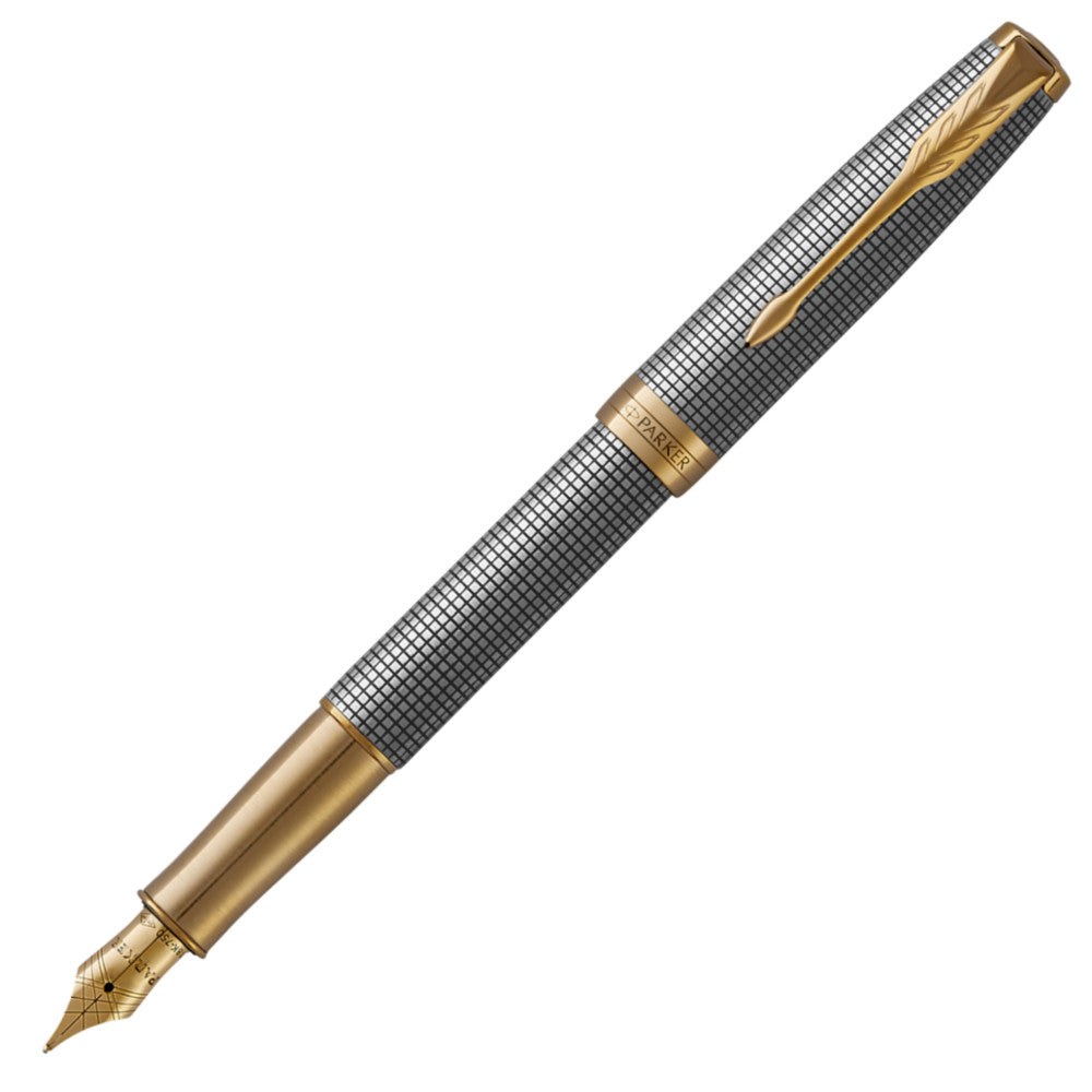 Parker Sonnet Fountain Pen - Silver Ciselé with Gold Trim | Atlas Stationers.