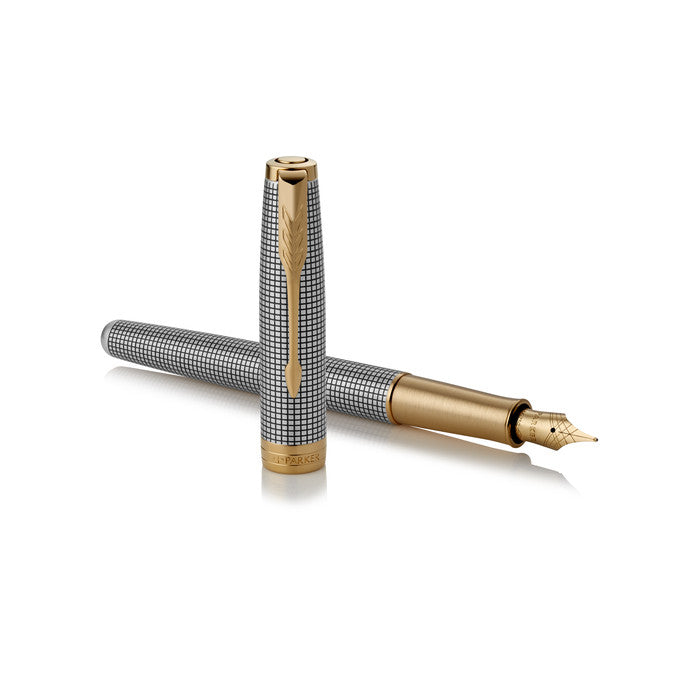 Parker Sonnet Fountain Pen - Silver Ciselé with Gold Trim | Atlas Stationers.