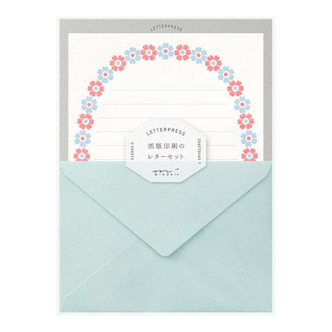 Midori Letterpress Stationery - Blue Flowers | Atlas Stationers.