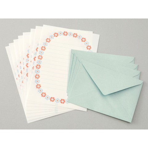 Midori Letterpress Stationery - Blue Flowers | Atlas Stationers.