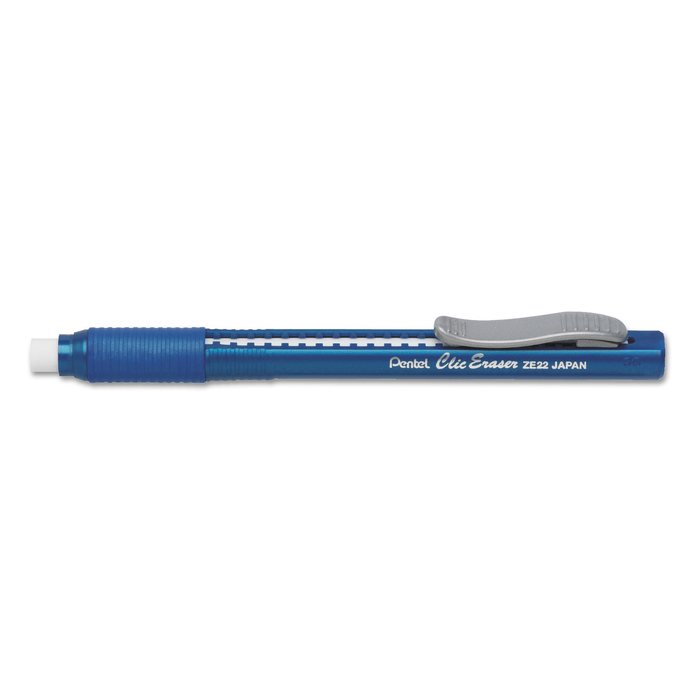 CLIC ERASER GRIP ERASER, WHITE POLYVINYL CHLORIDE ERASER, BLUE BARREL | Atlas Stationers.