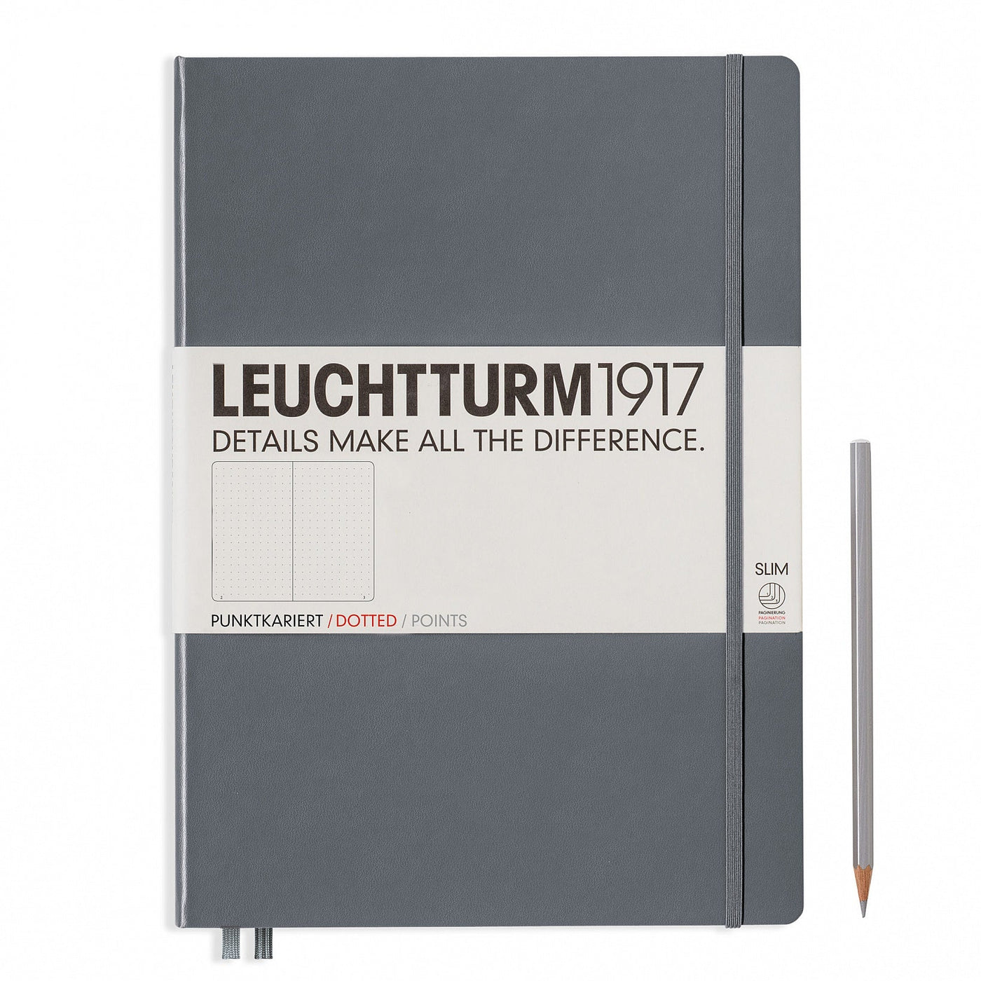 Leuchtturm A4+ Master Slim Hardcover Notebook - Anthracite Grey - Dot Grid | Atlas Stationers.