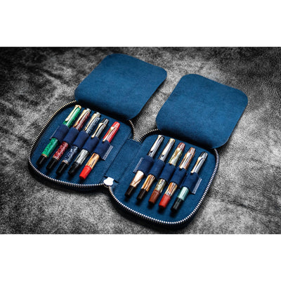 Galen Leather 10 Pen Zipper Case - Crazy Horse Navy Blue | Atlas Stationers.