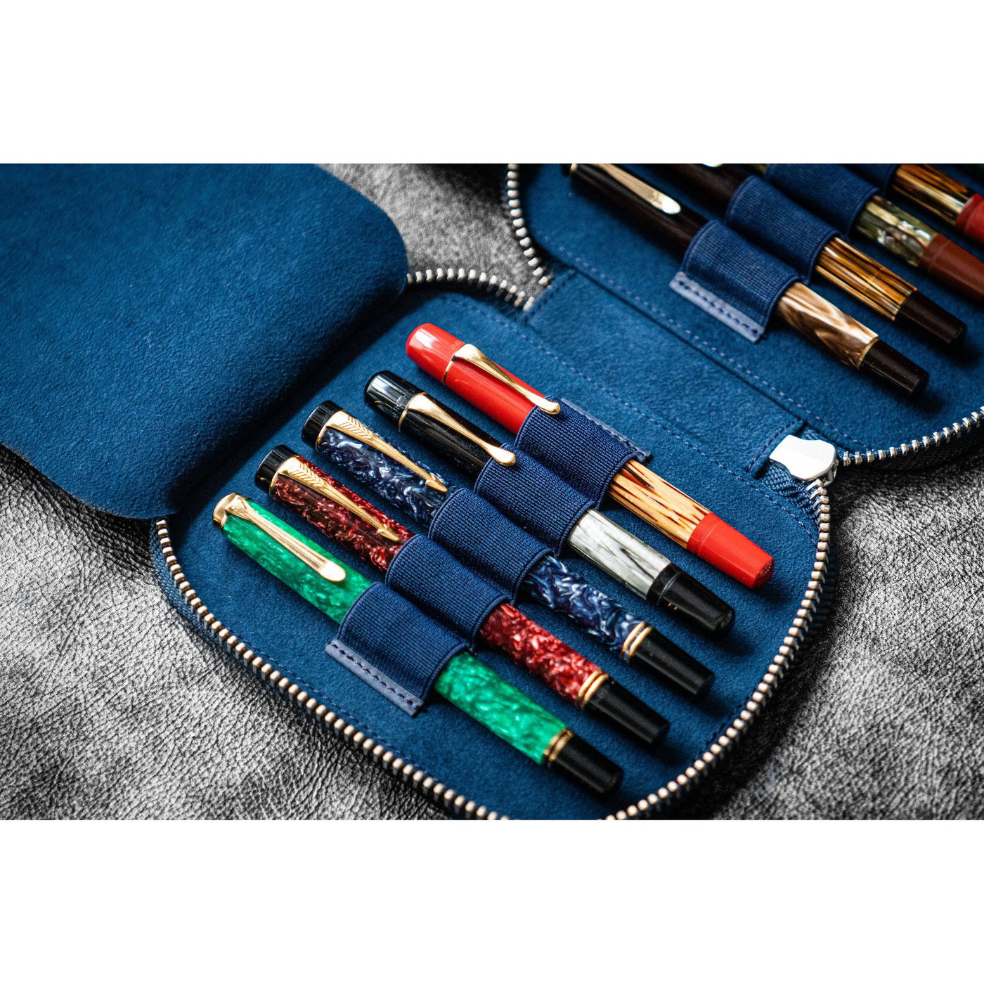 Galen Leather 10 Pen Zipper Case - Crazy Horse Navy Blue | Atlas Stationers.