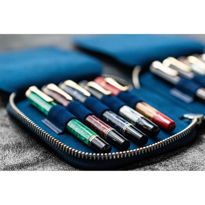 Galen Leather 10 Pen Zipper Case - Crazy Horse Navy Blue | Atlas Stationers.