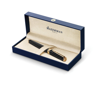 Waterman Exception Slim Fountain Pen - Black w/ Gold Trim | Atlas Stationers.