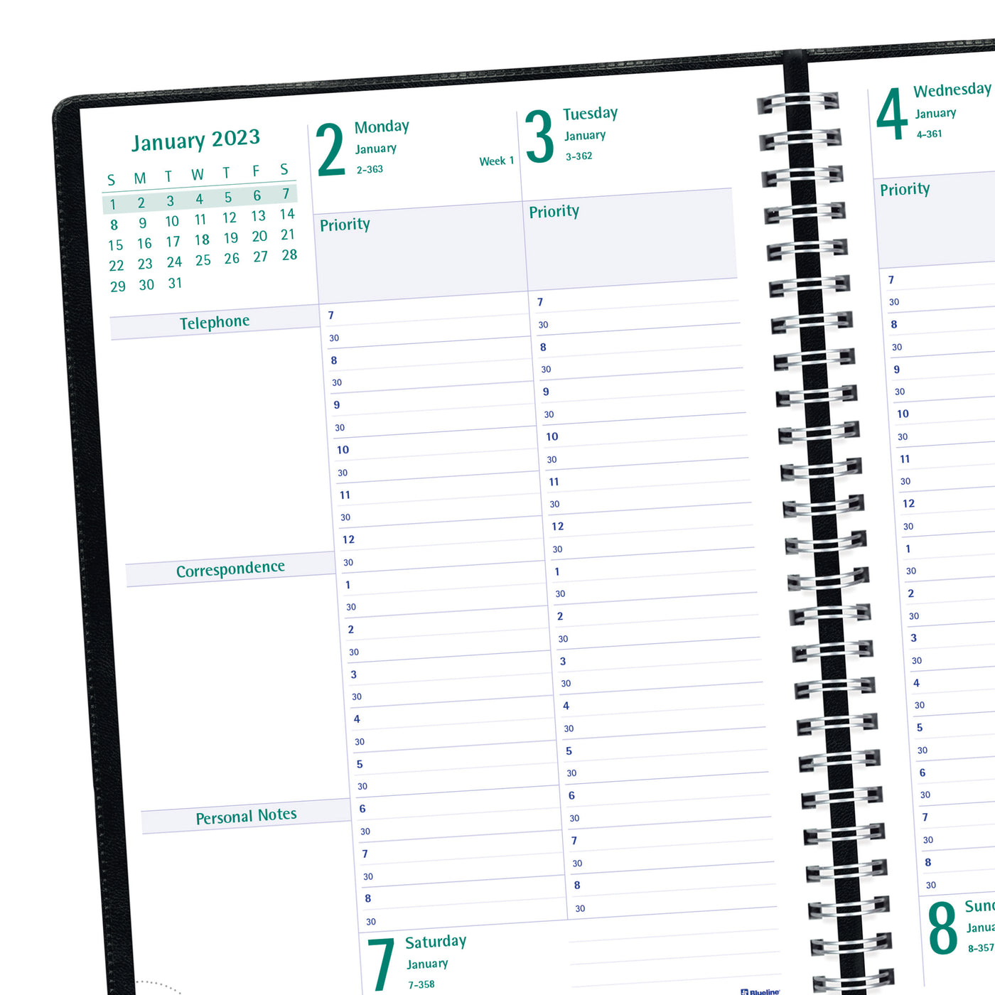 Timanager Weekly Planner - Black - 7 5/8" x 10 1/4" - Black Cover | Atlas Stationers.