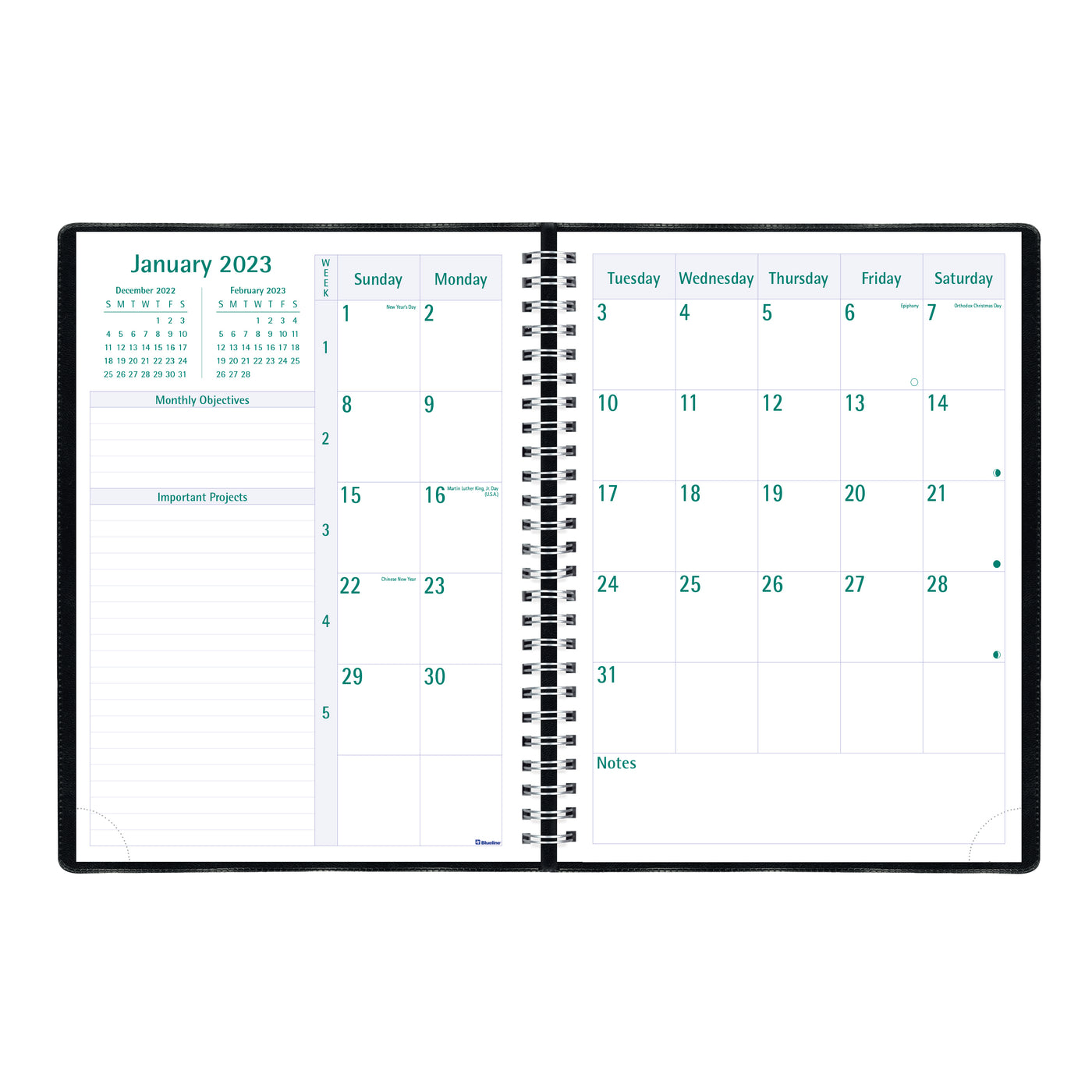 Timanager Weekly Planner - Black - 7 5/8" x 10 1/4" - Black Cover | Atlas Stationers.